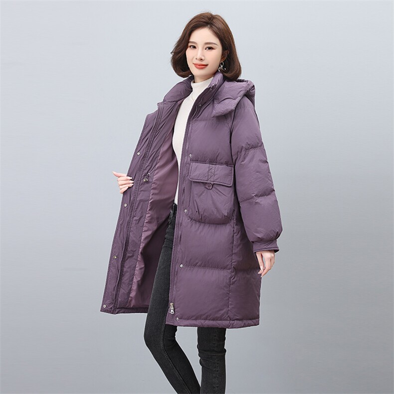 时尚百搭白鹅绒中长款羽绒服女加厚保暖外套,女装羽绒服,3200格调