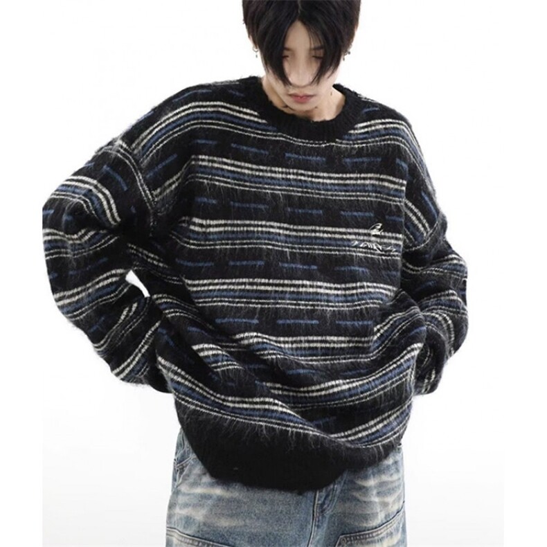 条纹提花圆领落肩袖男女毛衣秋冬潮牌新款百搭针织上衣MY35，男装针织衫/毛衣，星座1116A（原606A-3）