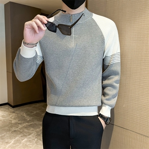 冬季店主风社会小伙痞帅半高领拼接针织衫301A-1/M96/P58图片