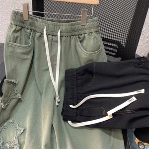美式复古星星牛仔短裤男夏季潮牌痞帅大裤衩hiphop高街五分裤A121图片