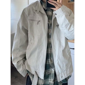 美式古着vintage水洗帆布牛仔外套男女款多口袋立领工装夹克 JK23图片