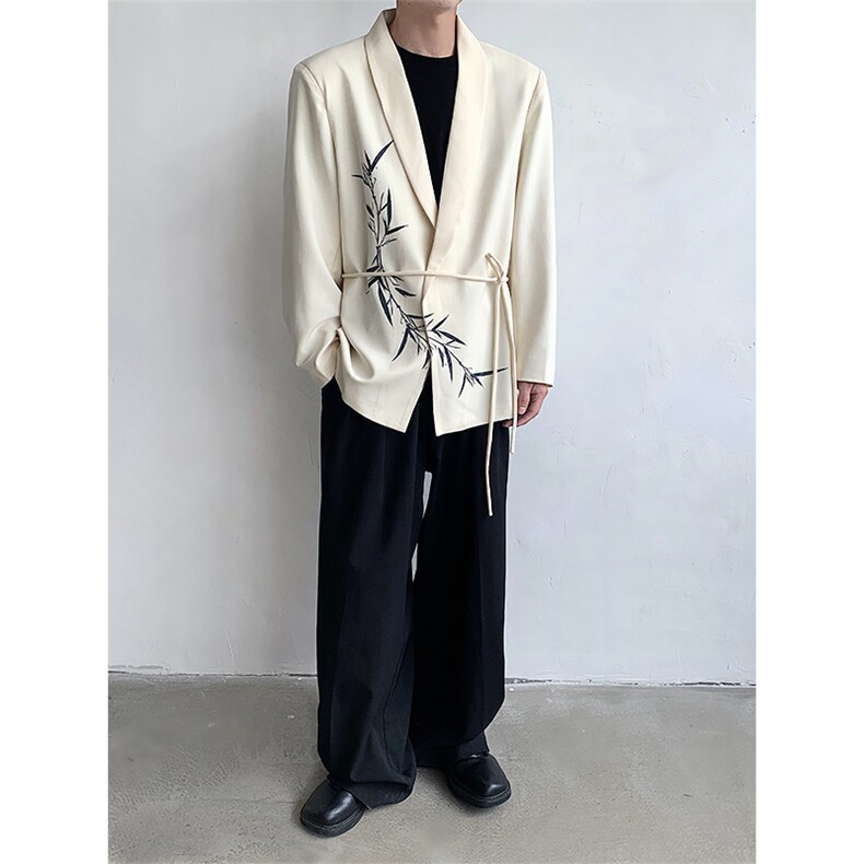 25新中式设计感竹叶青果领西装外套XZ90-P128,男装西服,电商B288