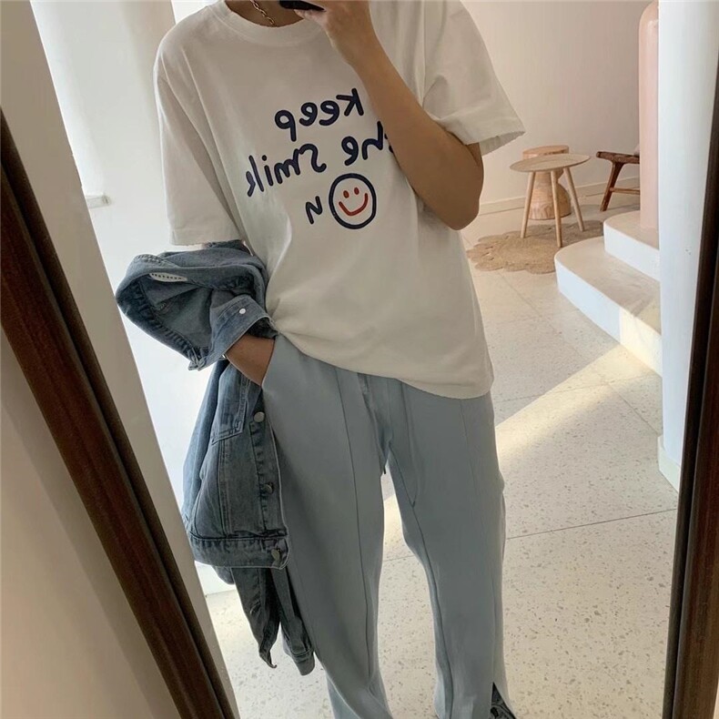 高品质不变形针织印花撞色T恤，女装T恤，i-D Sisters