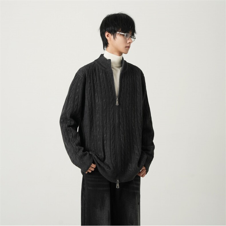 2025绞花开衫高领毛衣针织长袖百搭外套*AW16215*,男装针织衫/毛衣,星座511-1