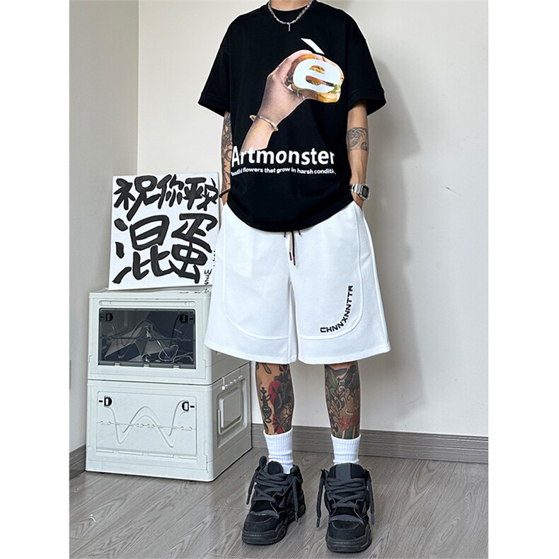 潮牌高街休闲运动短裤男oversize美式复古五分裤DK12特批25,男装牛仔裤,星座417-3