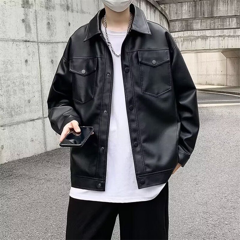 轻熟风免烫机车工装PU皮夹克痞帅高级感bf风外套Y1019-P65网络图图片