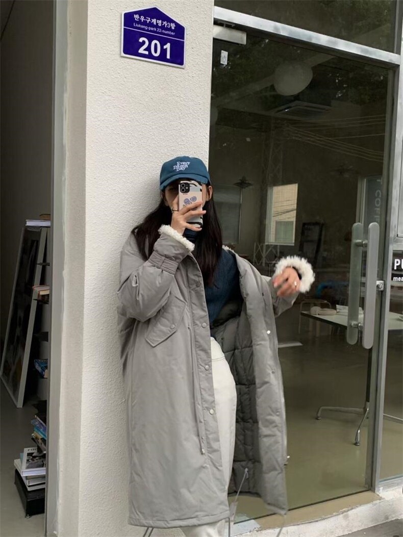 长款羊卷毛拼接羽绒外套 Size:SM，其它，里奈(1F)