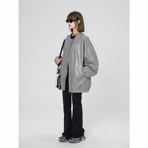 现货2025PU皮夹克美式潮牌女飞行服高街流行外套W318-P35图片