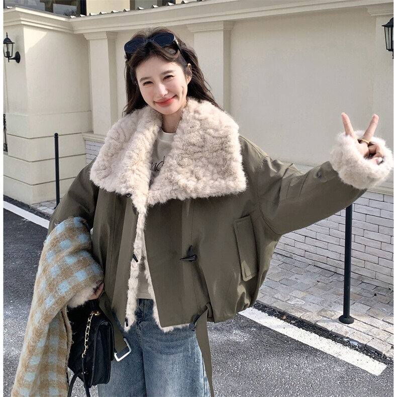 新款【大货】羊羔毛大翻领90羽绒派克服2C110-H9803-P295-K428,女装短外套,2C110