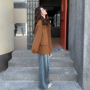 现货新款翻领时尚洋气加绒加厚鹿皮绒外套棉服上衣女图片