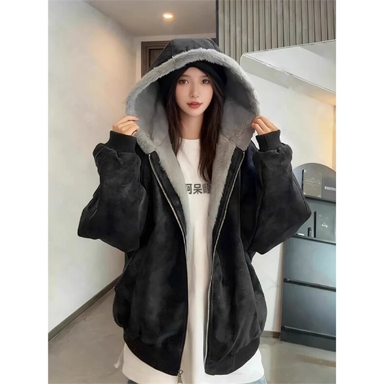 网图自制美式连帽座山雕皮衣外套男女加绒兔毛棉衣夹克A1107-P90,男装夹克,星座1505