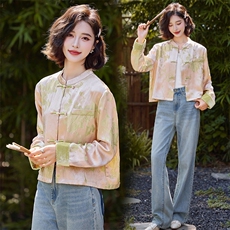 新中式女装粉色提花短外套2025春季新款高级感唐装上衣女，女装短外套，众宇琦