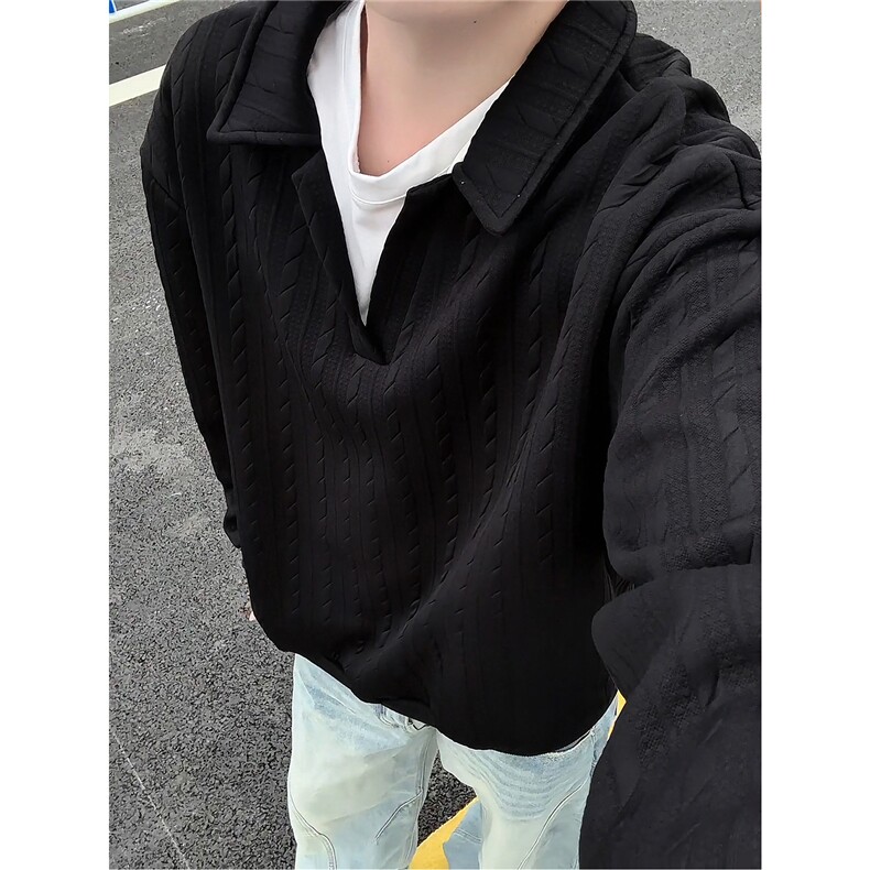 假两件卫衣男秋冬加绒加厚提花无帽打底衫宽松大码上衣WY008加绒,男装T恤,电商B312