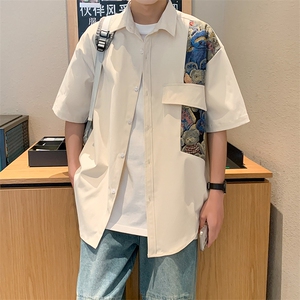 109-C4105-特批40 夏季新款港风宽松潮流设计感短袖衬衫图片