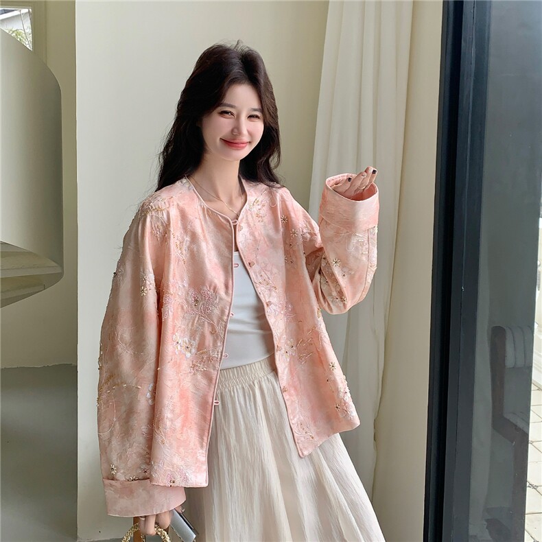 新品~~重工粉色钉珠风短外套W673P195K318,女装短外套,2C209