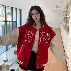 美式复古棒球服外套男女春秋季珍珠钉珠宽松重磅潮牌夹克情侣，男装夹克，星座1210-1