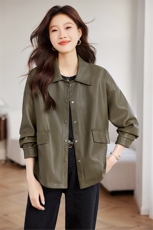 皮衣外套女2025新款今年流行爆款开春休闲小个子妈妈超火夹克上衣，女装皮衣，希欧阁