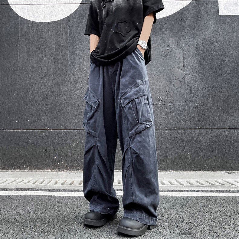 夏季新款设计感宽松长裤美式复古休闲阔腿工装裤男现货 K8021-P58图片