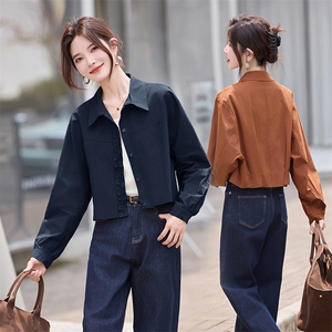 时尚翻领衬衫式薄款外套女2025秋季新款宽松百搭减龄花边拼接上衣图片