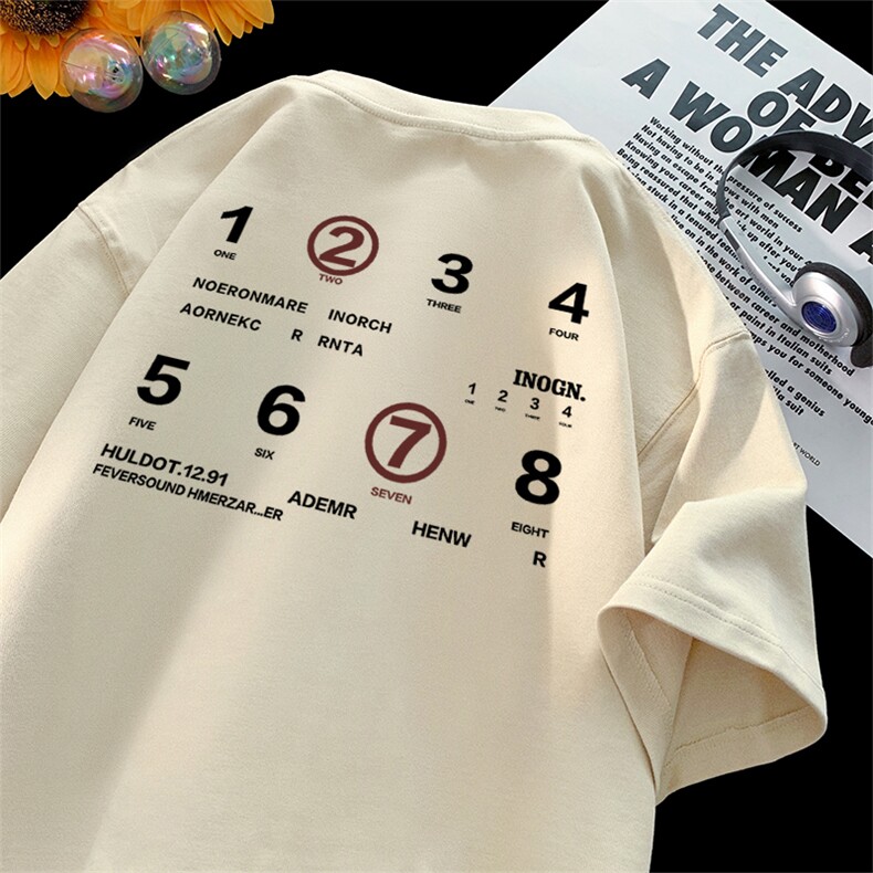 抖音得物供货210克现货宽松纯棉美式潮牌印花落肩袖纯棉T恤AT2116,男装T恤,电商A443