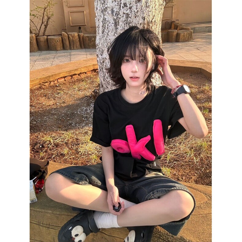 【有货】BK891CC-特P43美式复古立体字母短袖T恤男女,男装T恤,星座1007（原301D）