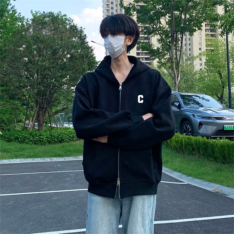 抖音得物高品质350克秋冬双头双拉链卫衣开衫外套AW7404,女装短外套,电商A443