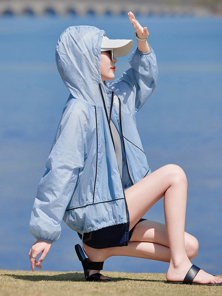 夏季冰丝防晒衣女拼色2026新款小个子防紫外线休闲开衫外套涂层型,女装防晒衣,靓衣阁