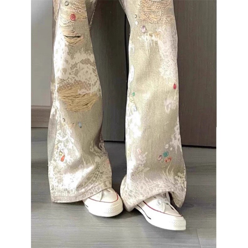 现货美式复古涂鸦baggy做旧宽松直筒牛仔裤男女同款L10655-P62,男装牛仔裤,星座1008