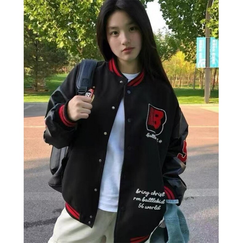 印花春秋徽章拼接皮袖男女情侣撞色棒球服外套潮宽松夹克J835,男装夹克,星座1116A（原606A-3）
