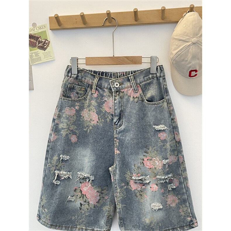 美式破洞牛仔短裤男潮牌宽松运动休闲五分裤子N05522-P44,男装牛仔裤,星座308B-2