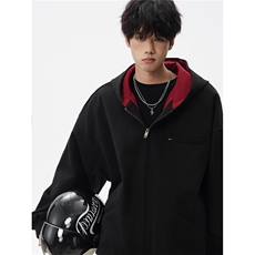 8XL-M美式复古撞色连帽水洗夹克男高级感做旧情侣外套JK1327P88，男装夹克，电商D206-1