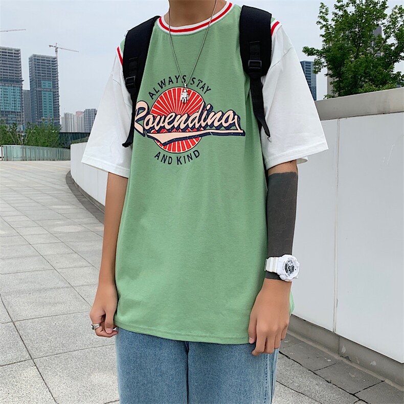 假两件宽松印花休闲T恤男短袖拼接球衣圆领上衣X17P30,男装T恤,星座1116-2