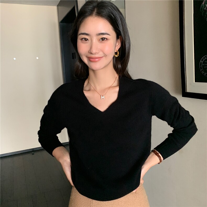 2025秋冬百搭时尚简约v领长袖羊绒衫,女装羊绒衫,玛卡隆羊绒