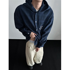 高克重加厚时尚刺绣连帽男士衬衫休闲情侣衬衣外套CS809-P45，男装衬衫，电商A006