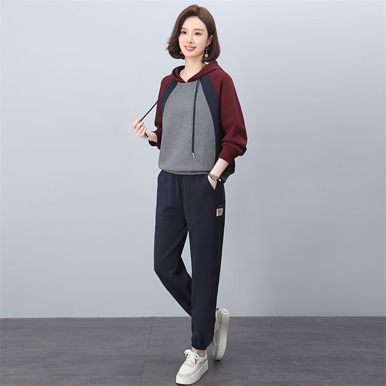 品牌专柜款春装新款韩版大码拼色两件套运动服休闲套装,女装套装/套裙,忆绮罗