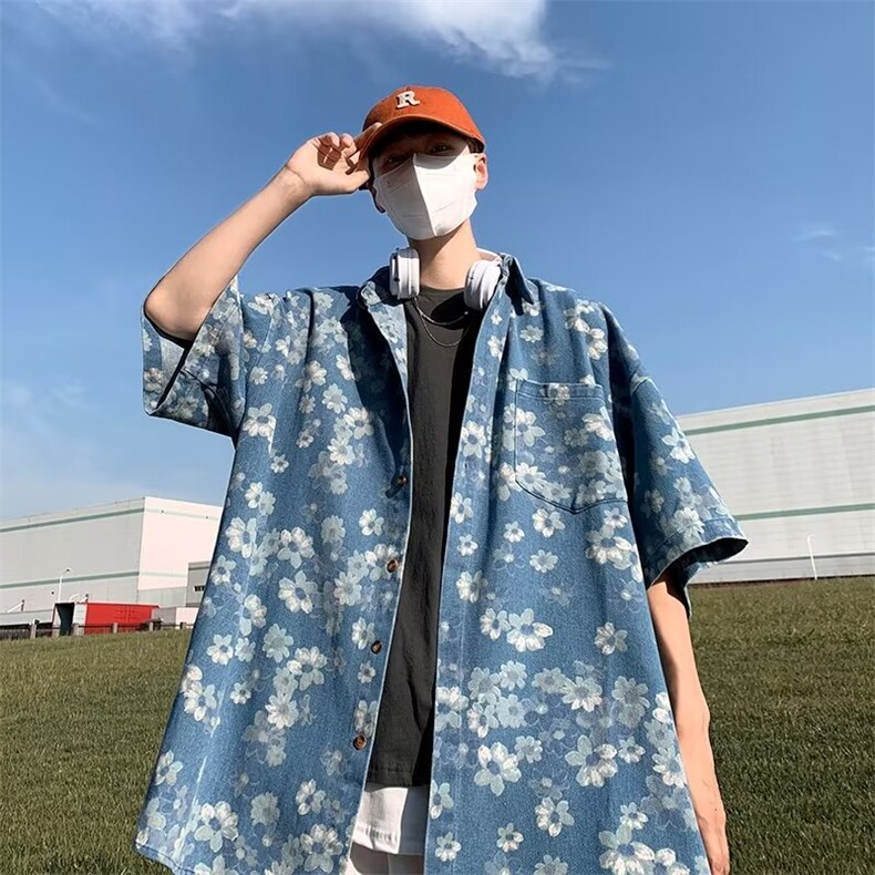 痞帅衬衫男韩版帅气短袖衬衣潮牌宽松ins港风夏季五分袖S126-P50,男装T恤,星座1008-1