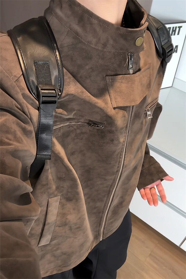 特批P85无差价cleanfit高街扎染正肩PU皮衣大码夹克外套男J5238,男装皮衣,电商A001
