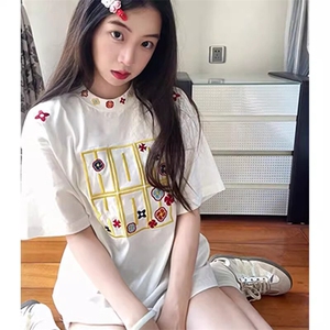 万针全刺绣工艺抖音得物高品质260克重磅纯棉双纱美式高街短袖T恤图片