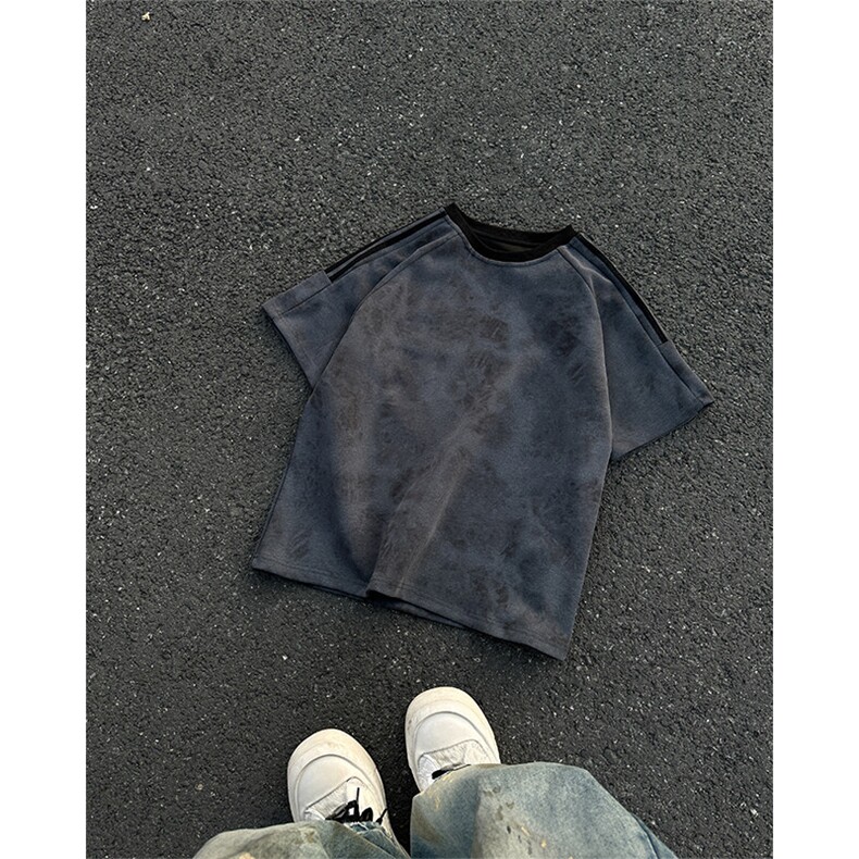 T292-P35控58280克夏季美式复古扎染拼接短袖男宽松潮牌插肩袖T,男装T恤,电商A058-1（原电商C417）