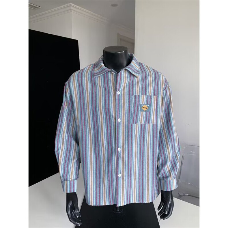 美式复古条纹设计感衬衫男女2025秋款港风高级感情侣衬衣外套，男装衬衫，星座506A