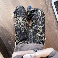 美式潮流豹纹休闲裤男阔腿设计感潮流直筒拖地裤，男装休闲裤，星座716-2