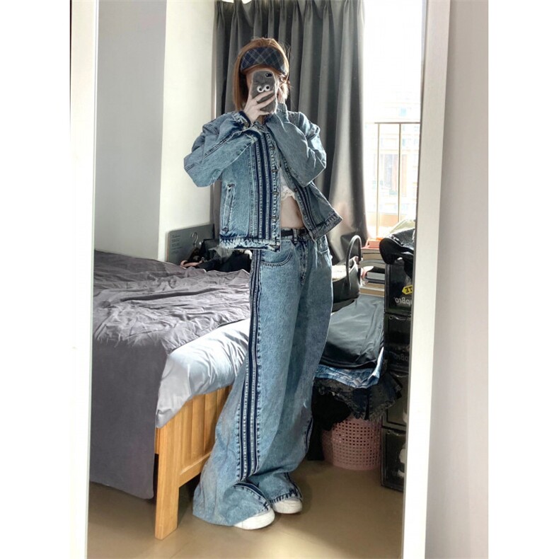 【有货】美式复古垫肩牛仔外套男款潮牌条纹夹克J7009CC-特P70,男装夹克,星座1007（原301D）
