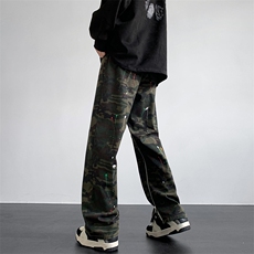 迷彩裤宽松直筒垂感阔腿2023年新款美式高街裤子K01608-P55，男装牛仔裤，星座308B-1