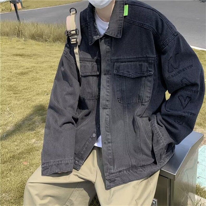 美式复古牛仔外套男高街潮牌宽松街头痞帅百搭夹克秋季J8340-P69,男装夹克,星座1008
