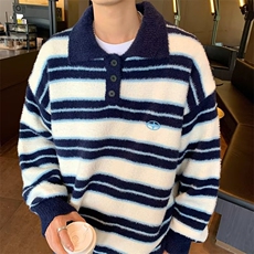 秋冬季新款条纹长袖polo衫男士韩版潮流宽松百搭休闲毛衣外套，男装针织衫/毛衣，星座716-2