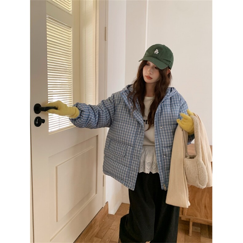 A557-P90格纹连帽棉服秋冬面包服格子棉衣短款外套,男装棉衣,星座911