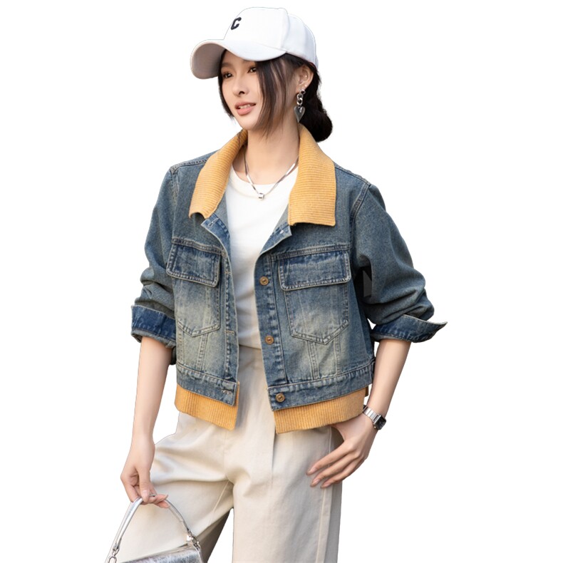 BAO牛仔外套女春秋短款25新款设计感休闲宽松立领夹克小个子上衣,女装牛仔外套,潮流依族