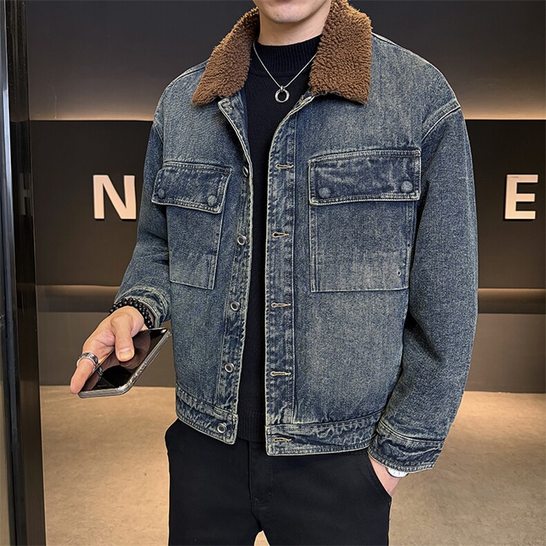 工装牛仔夹克男2025冬款加绒加厚羊羔毛外套男上衣B317/J616/P165,男装夹克,电商B317