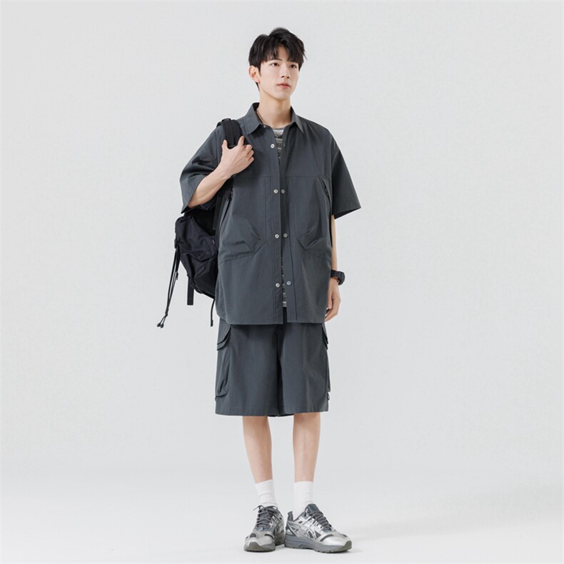短袖衬衫男新款夏季薄款透气搭配套装短裤宽松翻领衬衣TZ068-P90,男装衬衫,星座308B-2