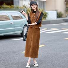 美拉德马甲套装裙女春秋2025新款欧美显瘦雪尼尔马夹半身裙三件套，女装套装/套裙，蓝诺裳